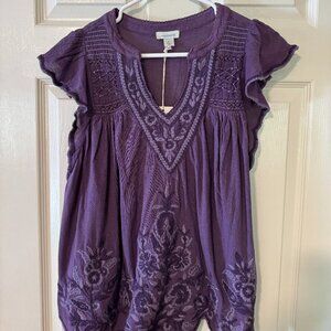 Sundance Purple Embroidered Bohemian Tunic - Size S